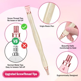 Snewvie Diamond Painting Pen Accessories Tools Set,Beige Diamond Art Pen with Roller and 6PCS Metal Screw Thread Multi Placer Tips,Diamond Painting Drill Pens for Square & Round Gem