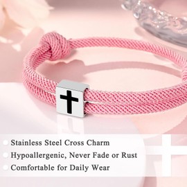 Todu Braided Rope Cross Bracelet for Women Surfing Bracelet Religion Jesus Christian Baptism Jewelry Valentine's Day Christmas Gifts for Daughter