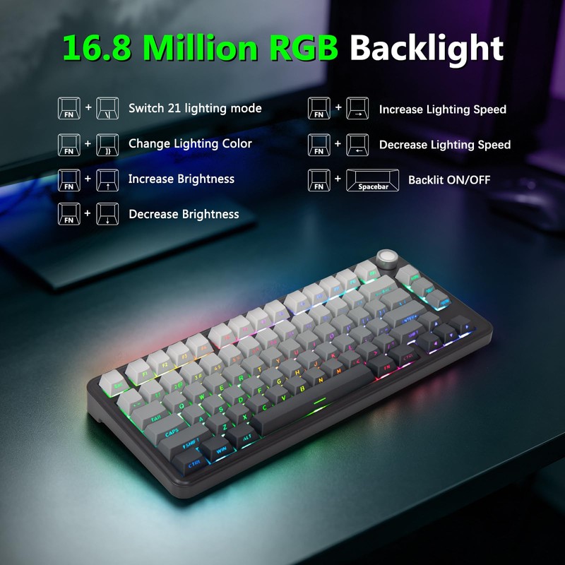 HUO JI Wireless Mechanical Gaming Keyboard, Hot Swappable Pre-lubed Red