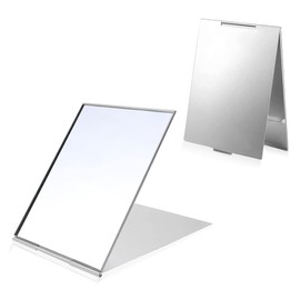 LELE LIFE 2Pack Ultra-Slim Portable Folding Mirror, Aluminum Shell, Easy to Carry Travel Makeup Mirror, Desktop Folding Mirror Vanity Mirror, 6.7×5.1in, L