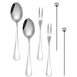 Coffee Spoon Set, Coffee Tea Spoons for Personal Work and Life Portable. Includes Mini Charcuterie Dessert forks and Cocktail Picks, 18/10 Stainless Steel (Silver)