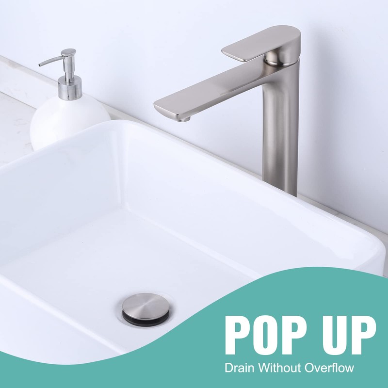 Bathroom Sink Drain Without Overflow, ARCORA Brushed Nickel Pop Up