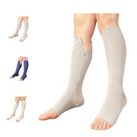 Ziperior Open Toe 15-20 mmHg Compression White Navy Gray Inside Leg Zipper Socks (Gray, Large-X-Large)
