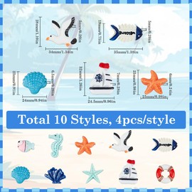 SUNNYCLUE 40Pcs 10 Styles Ocean Resin Charms Bulk Animal Cabochons Cute Beach Seahorse Starfish Shell Sailboat Summer Hawaii Embellishment Resins Charm for DIY Scrapbooking Embellishment jewellery