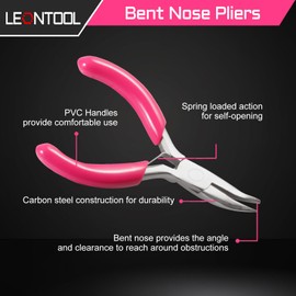 LEONTOOL 3 Inch Mini Bent Nose Pliers for Jewelry Making Bent Chain Nose Pliers Smooth Jaw Smalll Beading Pliers Micro Angle Needle Nose Pliers Jewelry Making Supplies