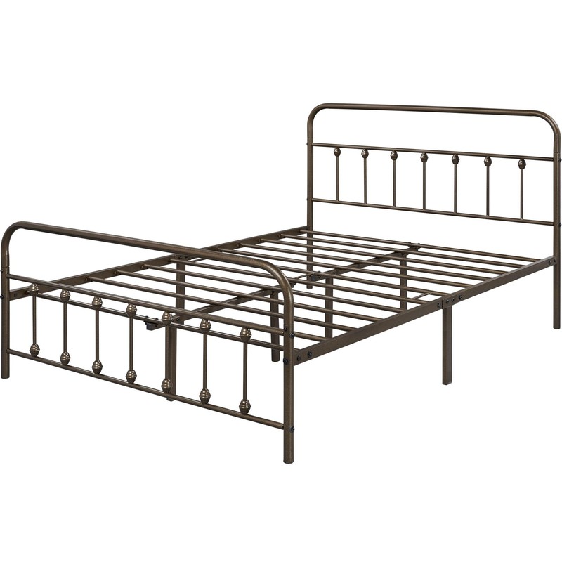 Topeakmart Queen Size Victorian Style Metal Bed Frame with Headboard/Mattress