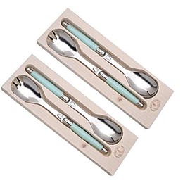 (D) Laguiole Flatware, Jean Dubost Salad Servers in a Tray 2-p 2 PACK (Blue)