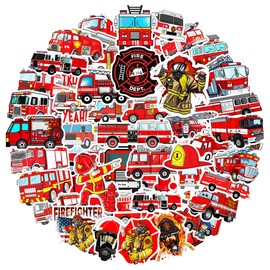 MARSFORCE Fire Truck Stickers, Gift for Kids Teen, Cute Waterproof Vinyl Decals for Travel Luggage Suitcase Laptop Water Bottle Skateboard Bike Helmet Guitar Scrapbook Diary Toy Phone Pad [50 PCS]