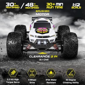 4x4 RC Cars for Adults 48kmh High-Speed - 1:12 Scale Large Waterproof Remote Control Truck, Offroad Electric Monster Car, 2 Batteries 30+ Min Play, All Terrain