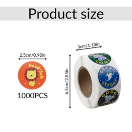 Tabanzhe 1000PCS Reward Stickers for Children-2 Roll 1Inch Motivational Stickers in 16 Designs Teacher School Supplies Animal Cartoon Stickers Labels for Kids School Classroom Nursery Students