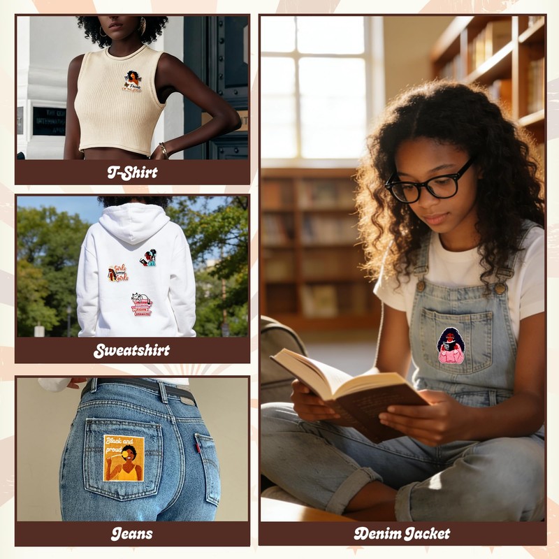 Crocode tears Black Girl Iron On Patches 16pcs Bookish Embroidered