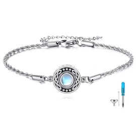 HUKKUN Celtic Knot Urn Bracelet for Ashes Stelring Silver Moonstone Cremation Keepsake Jewelry Gift for Women