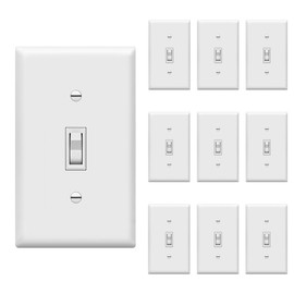TG Toggle Light Switch with Wall Plate, Single Pole Electrical Wall Switch, 15 Amp, 120V-277V AC, Grounding Screw, Residential Grade, UL Listed, LS-T115-WP10P, White (10 Pack)