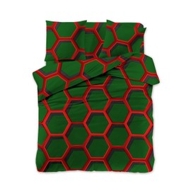FEBE Bed Linen Green Honeycomb Duvet Cover Set 140 x 200 cm + Pillowcase 2-Piece with Zip Closure