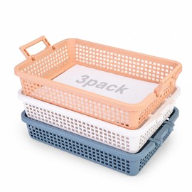 OUTFANDIA Paper Trays for Classroom 3 Pack, Stackable Plastic File Trays with Handle in 3 Colors, Vesatile Desk Storage Basket for Organization Home/School/Office, A4 Paper Storage Bin.