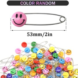 Ruidee 30 Pcs Diaper Pins Cute Smile Face Nappy Pins Plastic Head Safety Pins for DIY Craft Fabric Diapers Garment Repair (Color)
