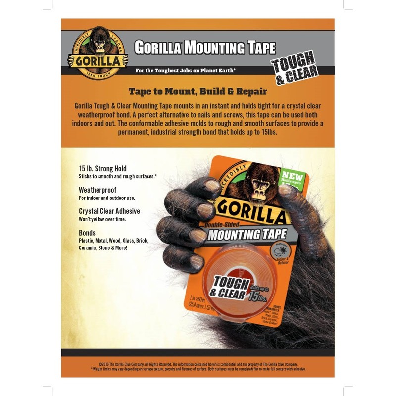 Gorilla Tough & Clear Double Sided Mounting Tape, 1" x