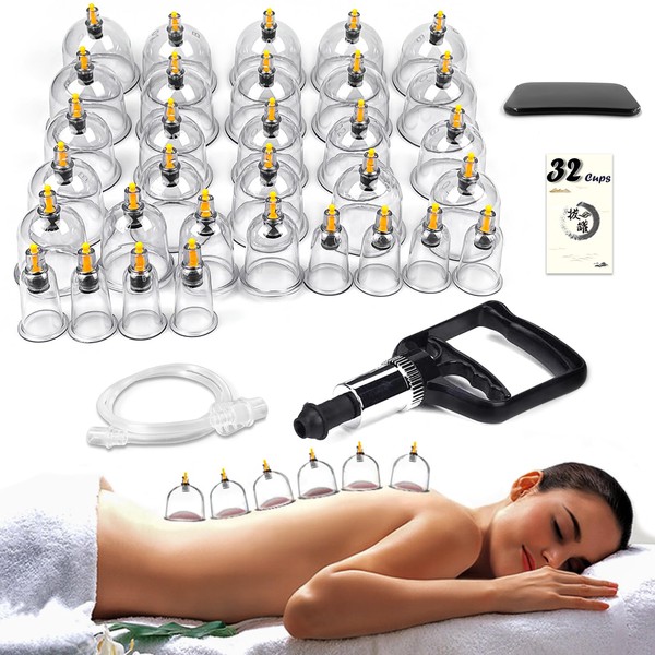Cupping Therapy Set,32 Therapy Cups Cupping Set with Pump, Professional Chinese Acupoint Cupping Therapy Sets Hijama for Cupping Massage, Muscle&Joints