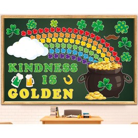 Jacyan 155PCS St.Patrick's Day Bulletin Board Decoration Set Shamrock Bulletin Board Decoration Kindness is Golden Cutouts for Bulletin Board St.Patrick’s Party Supply Classroom Chalkboard Wall Decor