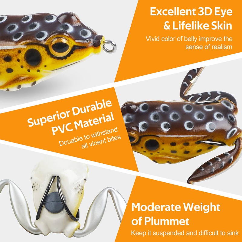 Topwater Frog Fishing Lure Kit, 5pcs Soft Artificial Bait Hollow