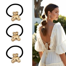 Set of 3 Women's Hair Elastics with Gold Plaque, Gold Metal Hair Accessories, Elegant and Versatile Hair Clips