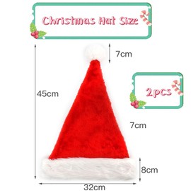 Capaneus Christmas Hat, Pack of 2, Plush Santa Hat Adults, Velvet Santa Hat, Red Santa Hat, Thickened Plush Lining, Christmas Hat for Festive Parties in the New Year, Christmas Party