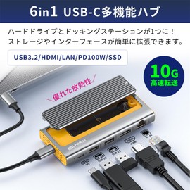 Japanese Small Business MSL FORCE M.2 SSD External Case, 6-in-1 USB C Hub, Supports 10Gbps, NVMe SATA SSD, 100W PD RJ45 4TB PD Charging uc-x0165