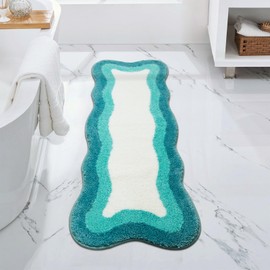 HAOCOO Irregular Shape Bathroom Rug Runner, 18x47 inch Soft Aqua Gradient Non Slip Bathtub Mat,Microfiber Washable Runner Rug Room Decor Aesthetic Carpet for Doormat Tub Bedside Bathroom Decor