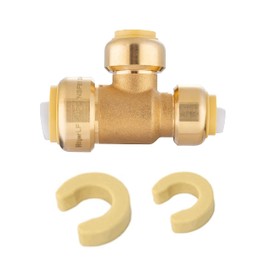 EFIELD Push-Fit Fitting 3/4" X 1/2" X 1/2" Tee to Connect Pex, Copper, CPVC Pipe with Two Size Disconnect Tool Clips