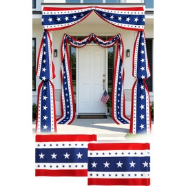 2Pcs 20 Ft Patriotic Bunting with 250 Stars, Red White Blue American Flag Banner for 4th of July, Independence Day, Memorial Day, Outdoor Indoor Door Porch Garden Decorations