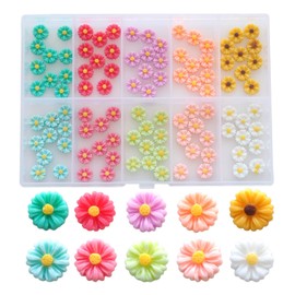 Youmeizer 100PCS Mini Colorful Artificial Resin Daisy Craft Embellishments Flower Beads for DIY Handmade mini House Scrapbooking Miniature Landscape mini Decoration（10 Colors Mixed）