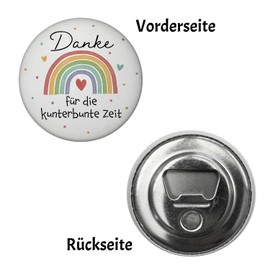 Rainbow Magnet with Bottle Opener Round with Saying "Danke für die kunterbunte Zeit" [German Language] Perfect Gift Idea for Teachers in Nursery and Nursery Colourful and by