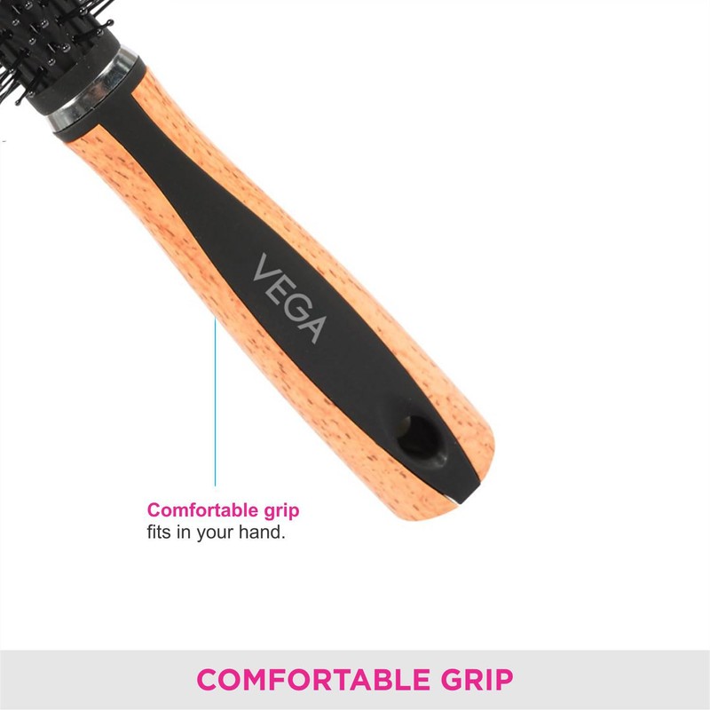 Vega Wooden Handle Round and Roll Brush, Black