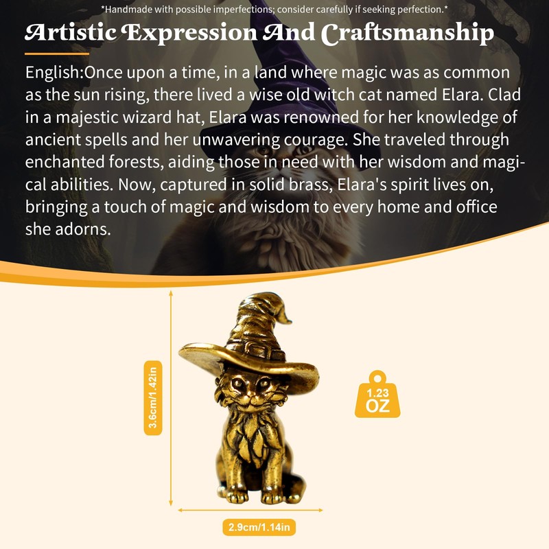 CHOVY Retro Handcrafted Witch Cat Ornament - 100% Solid Brass