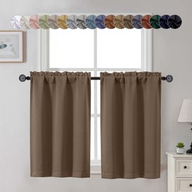 Gwine Brown Blackout Curtains for Small Window Treatment, Light Blocking Short Kitchen Window Curtains Over Sink, Rod Pocket Half Window Tiers for Bathroom Basement, Each 30" Wx36 L, 2 PCS