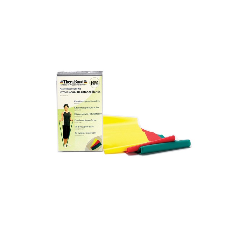 THERABAND Latex-free exercise bands in a set, yellow, red, green,