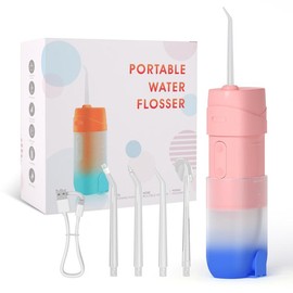 HXCRAY,Cordless Water Flosser,Reusable Gum Care Tongue Cleaning Plaque RemovalReplaceable Nozzle 200ML Water Tank USB Rechargeable, IPX7 Waterproof ,Home and Travel Oral Health Rinser - colour: pink
