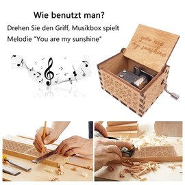 Funmo You Are My Sunshine Wooden Music Box Laser Engraved Vintage Wooden Sunshine Hand Crank Music Boxes, Creative Music Box Hand Carved Decoration Valentine's Day Christmas Gift