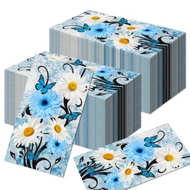 80 Pcs Blue Floral Daisy Disposable Hand Towels 2 Ply Bathroom Napkins Spring Summer Decorative Paper Towels for Baby Shower Birthday Party Bridal Shower Kitchen
