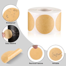 500 Pcs 1.5 Inch Natural Brown Kraft Stickers, Round Blank Roll Label Stickers for Bottle Jars Canning and Lid, Permanent Adhesive Kraft Labels