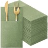 Qilery 50 Pcs Sage Green Disposable Dinner Napkins with Silverware