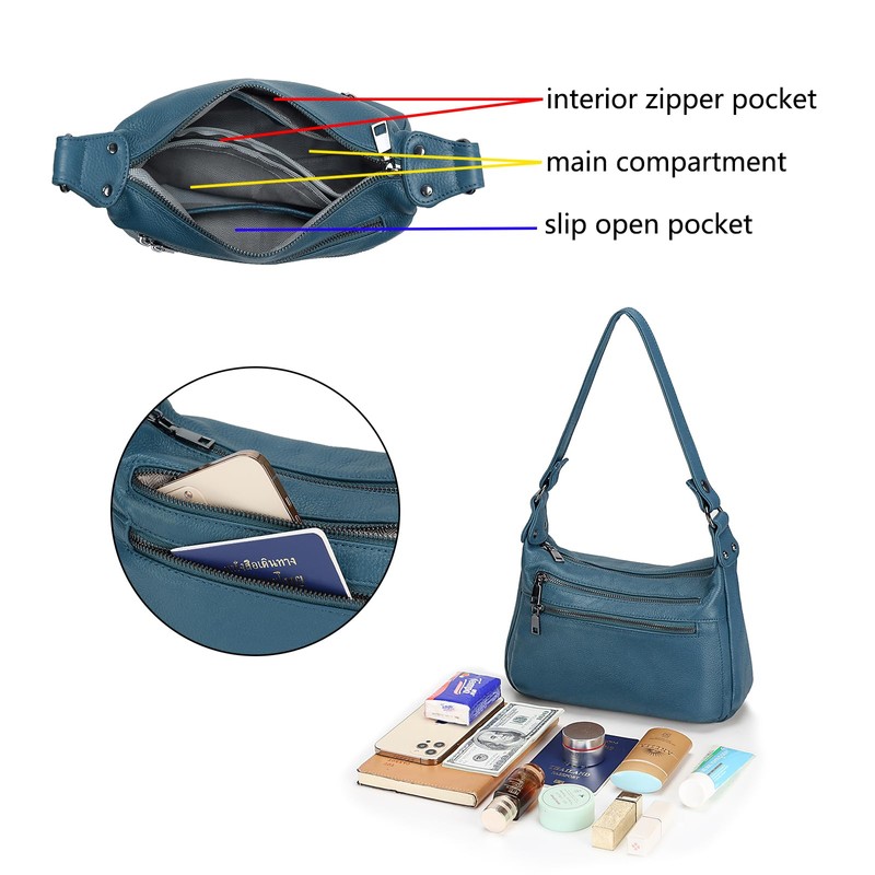 YALUXE Genuine Leather Shoulder Bag Medium Size Handbag Purse Multi