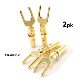 CablesOnline 2-PACK Spade Fork Plug Screw Type Speaker Wire Connectors Black/Red Pair