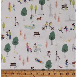 Riley Blake Cotton Park Scene Community Kids Playing Dogs Fabric Print by the Yard D486.60