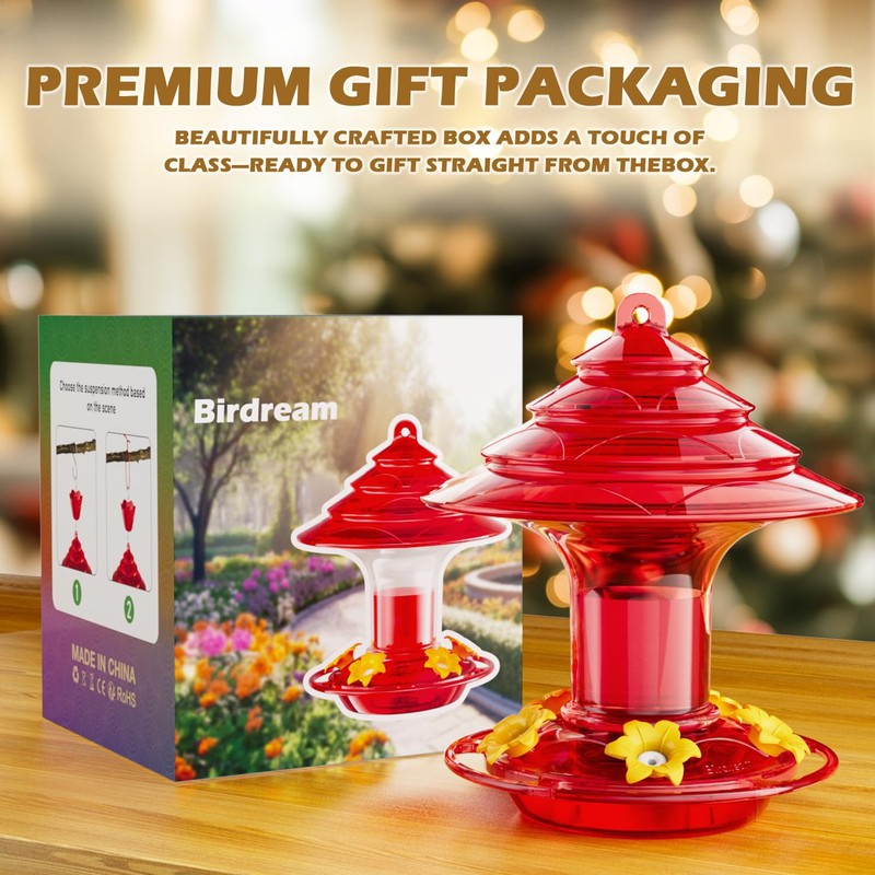 Birdream Hummingbird Feeder for Outdoors Hanging 40oz 10 Feeding Ports,