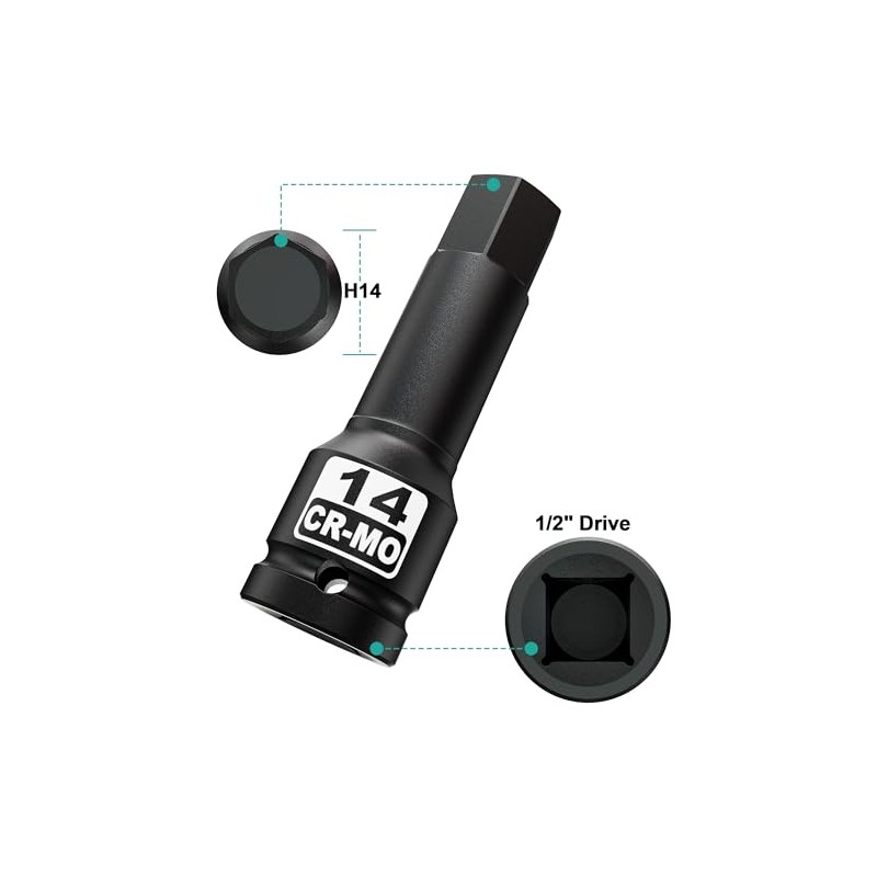 Aiourx 1/2" Drive 14 mm Hex Bit Metric Socket, H14