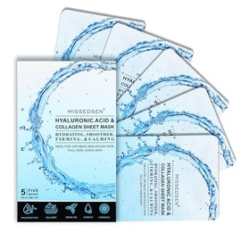 MISSEDSEN Hyaluronic Acid and Collagen Sheet Mask, Hydrating and Firming Face Mask, 5 Pack