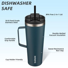 BJPKPK Insulated Tumbler with Handle, 26oz Insulated Tumblers with Lid and Straw, Stainless Steel Metal Water Bottles, Coffee Travel Mugs, Cups, Navy Blue