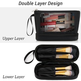 Makeup Bag for Purse, Small Makeup Organizer Bag Travel Makeup Bag for Women Daily Double Layer Cosmetic Bag Portable Makeup Brush Bags