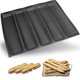 Baguette Pan, Hoagie Rolls Pan, 5-Cavity French Bread Baking Pan, Loaf Pans for Baking Bread Sub Sanwich Bread, with Pinholes for Better Air Circulation, Soft Foldable for Easy Storage